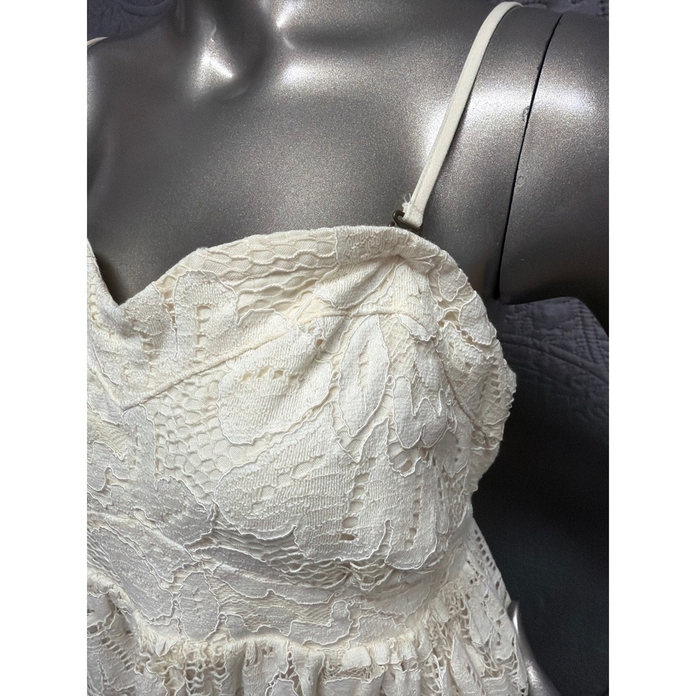 Maeve Anthropologie Ivory Floral Lace Tiered Mini Dress XL‎ Sweetheart Smocked - Picture 6 of 16